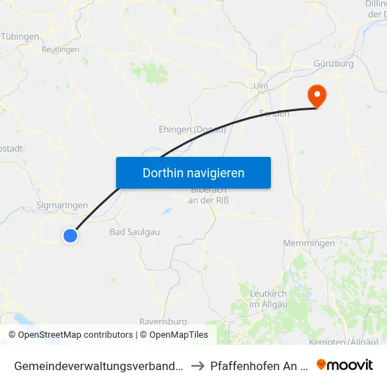 Gemeindeverwaltungsverband Sigmaringen to Pfaffenhofen An Der Roth map
