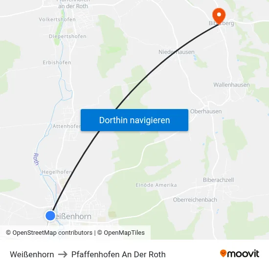 Weißenhorn to Pfaffenhofen An Der Roth map