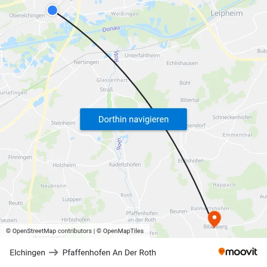 Elchingen to Pfaffenhofen An Der Roth map