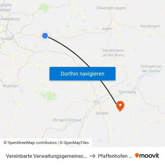 Vereinbarte Verwaltungsgemeinschaft Der Stadt Schorndorf to Pfaffenhofen An Der Roth map