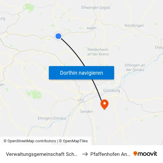 Verwaltungsgemeinschaft Schwäbisch Gmünd to Pfaffenhofen An Der Roth map