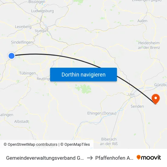 Gemeindeverwaltungsverband Gärtringen/Ehningen to Pfaffenhofen An Der Roth map
