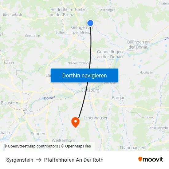 Syrgenstein to Pfaffenhofen An Der Roth map