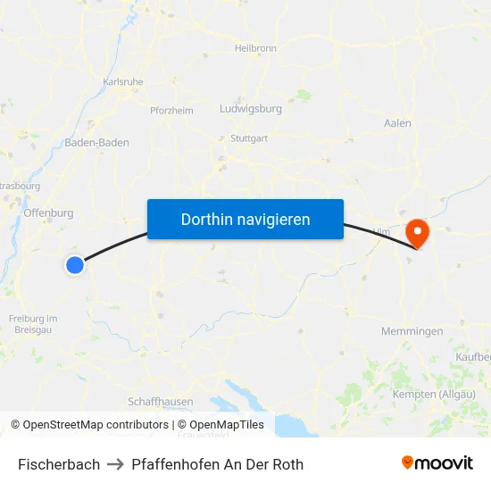 Fischerbach to Pfaffenhofen An Der Roth map