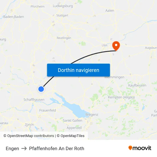 Engen to Pfaffenhofen An Der Roth map