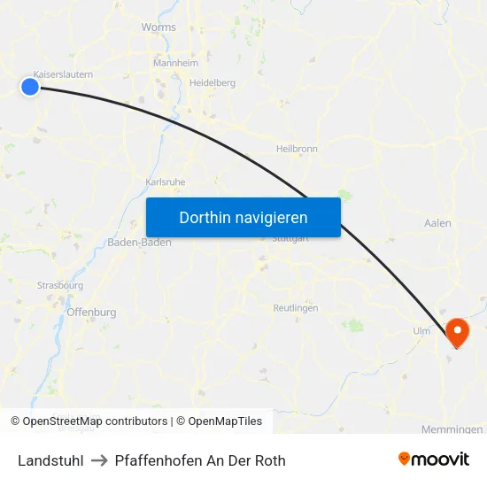 Landstuhl to Pfaffenhofen An Der Roth map