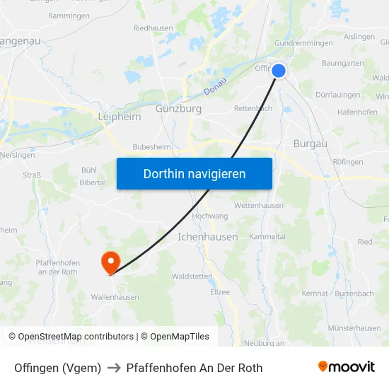 Offingen (Vgem) to Pfaffenhofen An Der Roth map