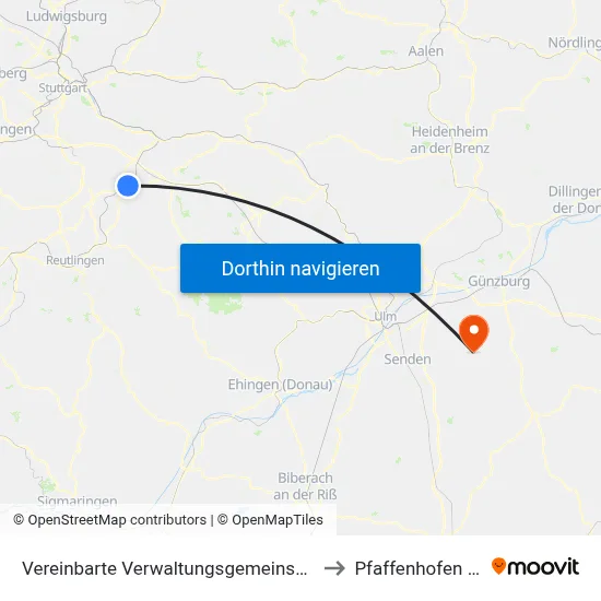 Vereinbarte Verwaltungsgemeinschaft Der Stadt Nürtingen to Pfaffenhofen An Der Roth map