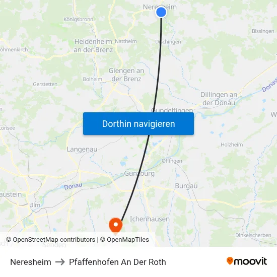 Neresheim to Pfaffenhofen An Der Roth map