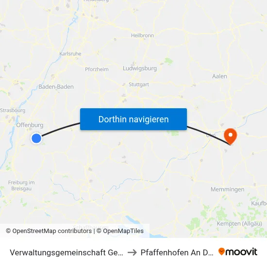 Verwaltungsgemeinschaft Gengenbach to Pfaffenhofen An Der Roth map