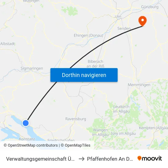 Verwaltungsgemeinschaft Überlingen to Pfaffenhofen An Der Roth map