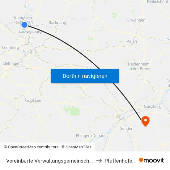 Vereinbarte Verwaltungsgemeinschaft Der Stadt Bietigheim-Bissingen to Pfaffenhofen An Der Roth map