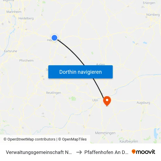 Verwaltungsgemeinschaft Neckarsulm to Pfaffenhofen An Der Roth map