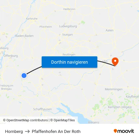 Hornberg to Pfaffenhofen An Der Roth map