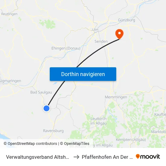 Verwaltungsverband Altshausen to Pfaffenhofen An Der Roth map