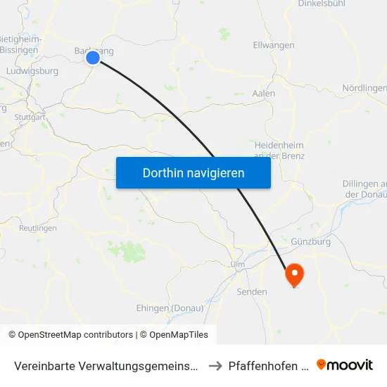 Vereinbarte Verwaltungsgemeinschaft Der Stadt Backnang to Pfaffenhofen An Der Roth map