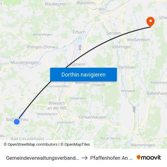 Gemeindeverwaltungsverband Bad Buchau to Pfaffenhofen An Der Roth map