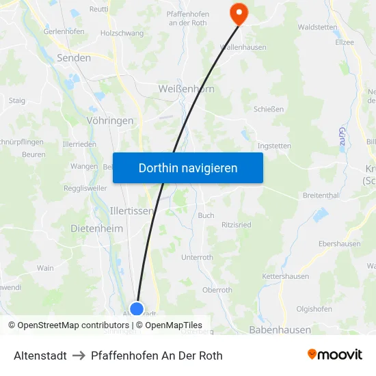 Altenstadt to Pfaffenhofen An Der Roth map