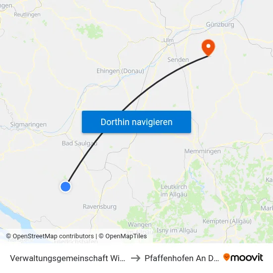 Verwaltungsgemeinschaft Wilhelmsdorf to Pfaffenhofen An Der Roth map