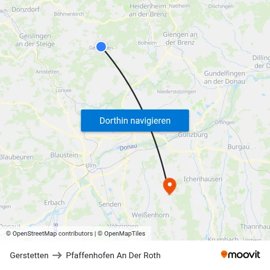 Gerstetten to Pfaffenhofen An Der Roth map