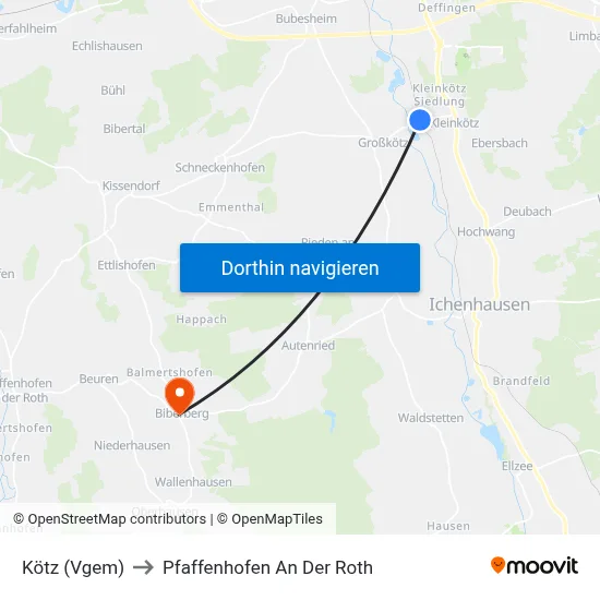 Kötz (Vgem) to Pfaffenhofen An Der Roth map