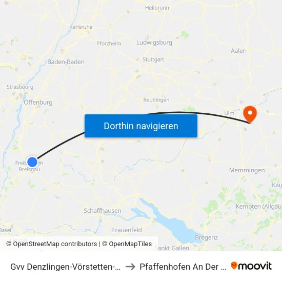 Gvv Denzlingen-Vörstetten-Reute to Pfaffenhofen An Der Roth map