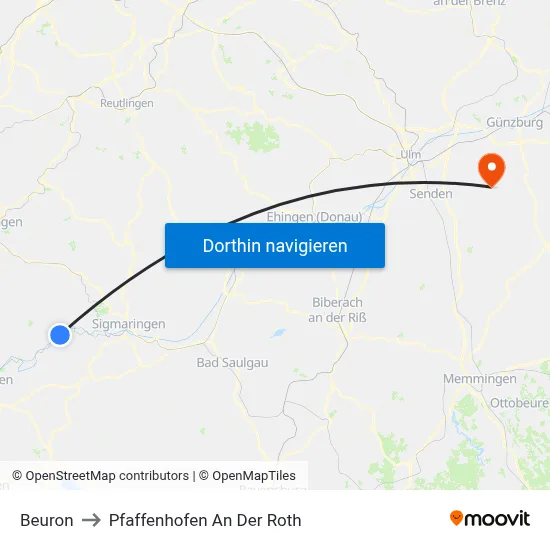 Beuron to Pfaffenhofen An Der Roth map