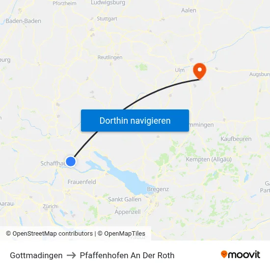 Gottmadingen to Pfaffenhofen An Der Roth map