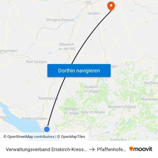 Verwaltungsverband Eriskirch-Kressbronn am Bodensee-Langenargen to Pfaffenhofen An Der Roth map