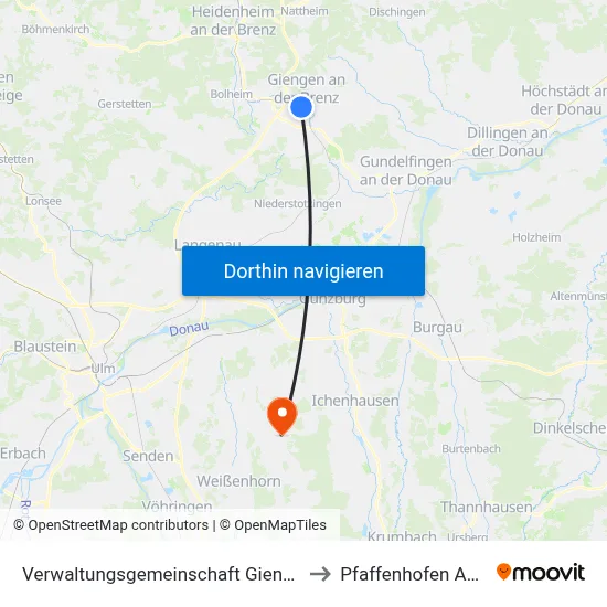 Verwaltungsgemeinschaft Giengen An Der Brenz to Pfaffenhofen An Der Roth map