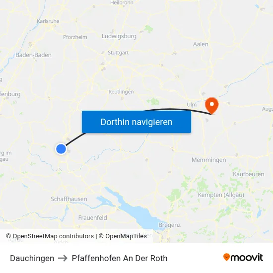 Dauchingen to Pfaffenhofen An Der Roth map