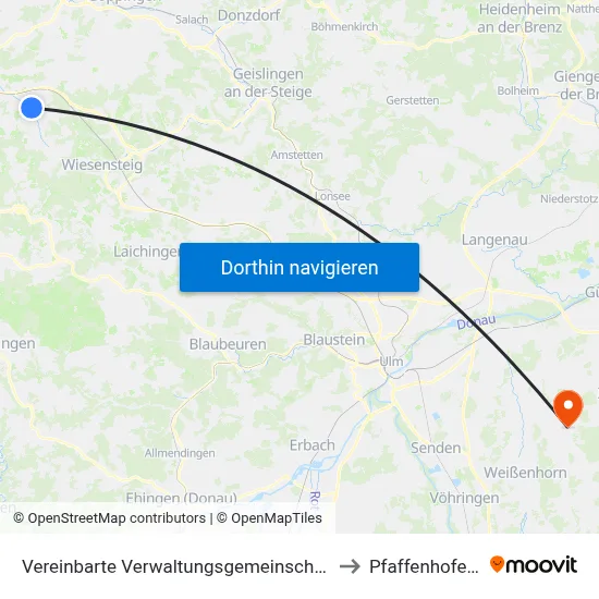 Vereinbarte Verwaltungsgemeinschaft Der Stadt Weilheim An Der Teck to Pfaffenhofen An Der Roth map