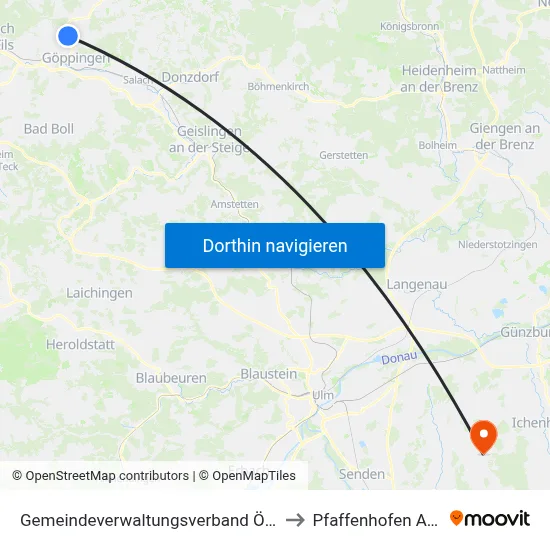 Gemeindeverwaltungsverband Östlicher Schurwald to Pfaffenhofen An Der Roth map