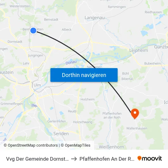 Vvg Der Gemeinde Dornstadt to Pfaffenhofen An Der Roth map