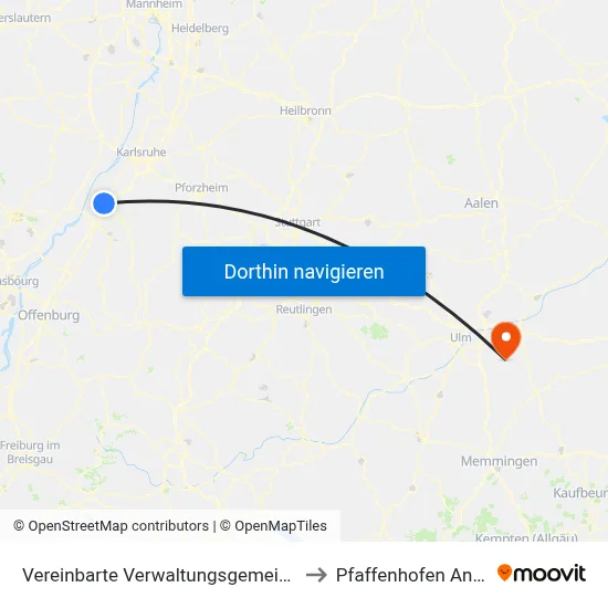 Vereinbarte Verwaltungsgemeinschaft Rastatt to Pfaffenhofen An Der Roth map