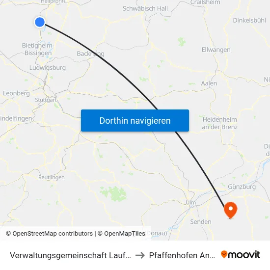 Verwaltungsgemeinschaft Lauffen am Neckar to Pfaffenhofen An Der Roth map