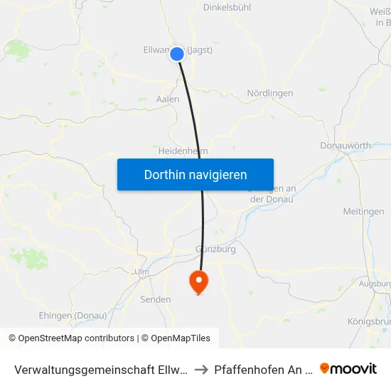 Verwaltungsgemeinschaft Ellwangen (Jagst) to Pfaffenhofen An Der Roth map