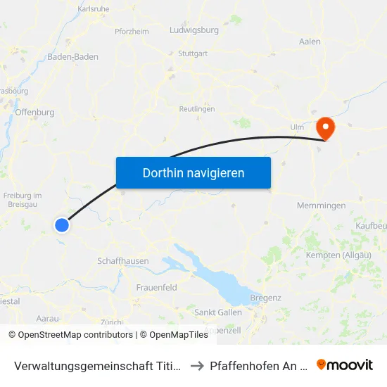 Verwaltungsgemeinschaft Titisee-Neustadt to Pfaffenhofen An Der Roth map