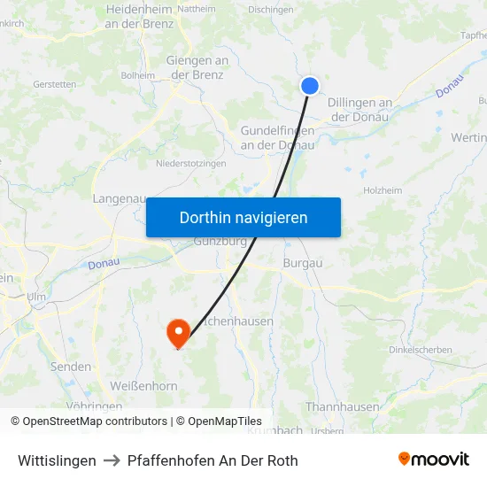 Wittislingen to Pfaffenhofen An Der Roth map