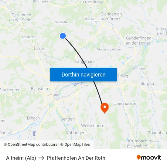 Altheim (Alb) to Pfaffenhofen An Der Roth map