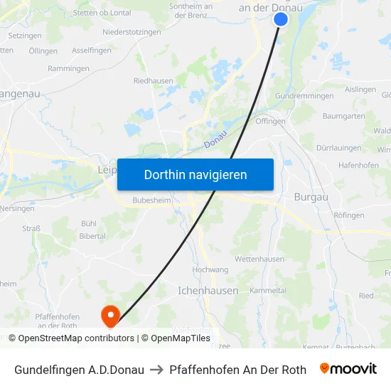 Gundelfingen A.D.Donau to Pfaffenhofen An Der Roth map