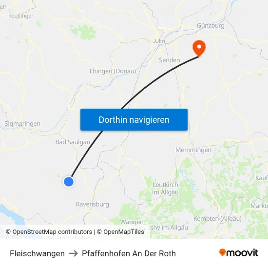 Fleischwangen to Pfaffenhofen An Der Roth map