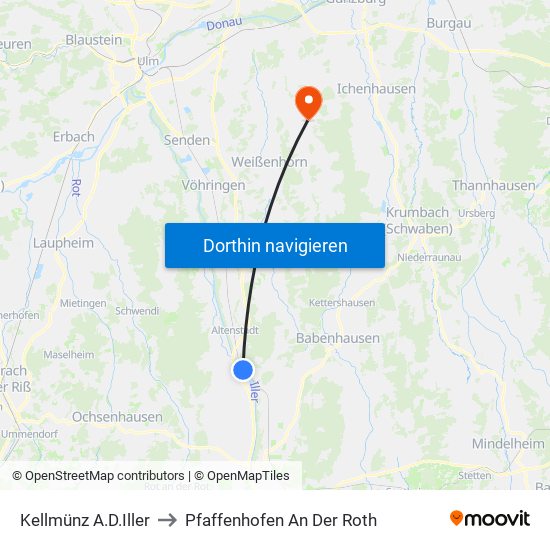 Kellmünz A.D.Iller to Pfaffenhofen An Der Roth map