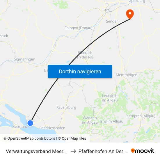 Verwaltungsverband Meersburg to Pfaffenhofen An Der Roth map