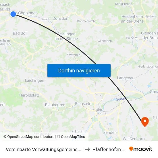 Vereinbarte Verwaltungsgemeinschaft Der Stadt Uhingen to Pfaffenhofen An Der Roth map