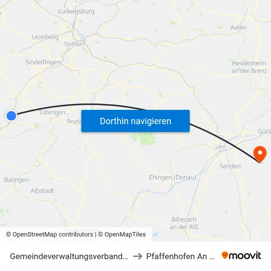 Gemeindeverwaltungsverband Oberes Gäu to Pfaffenhofen An Der Roth map