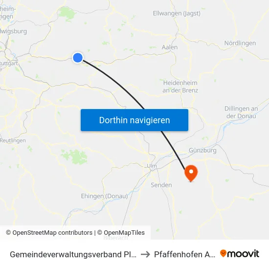 Gemeindeverwaltungsverband Plüderhausen-Urbach to Pfaffenhofen An Der Roth map