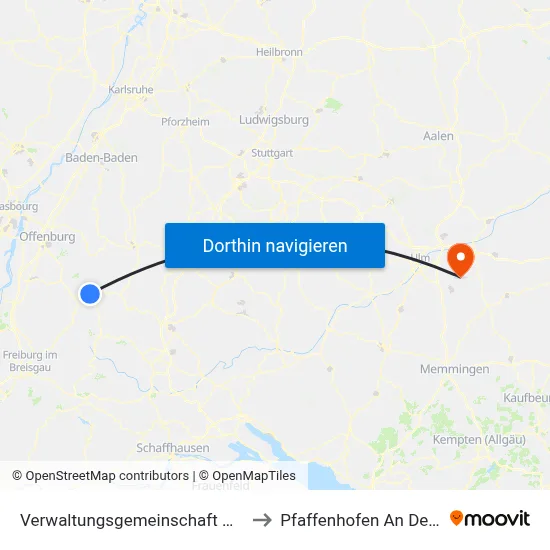 Verwaltungsgemeinschaft Hausach to Pfaffenhofen An Der Roth map