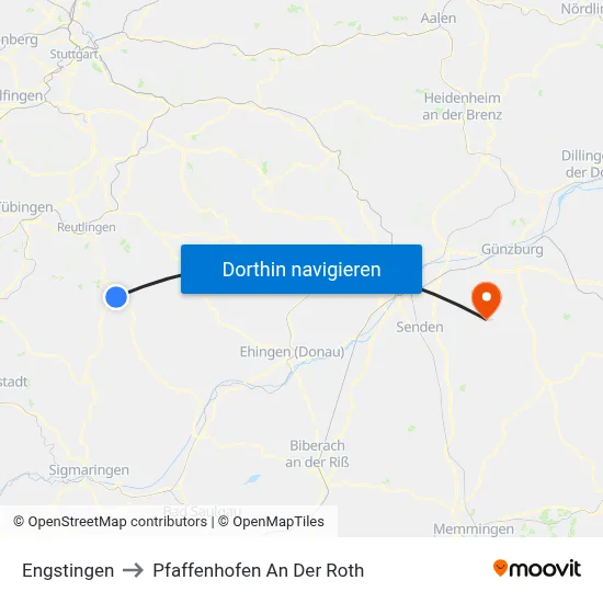 Engstingen to Pfaffenhofen An Der Roth map