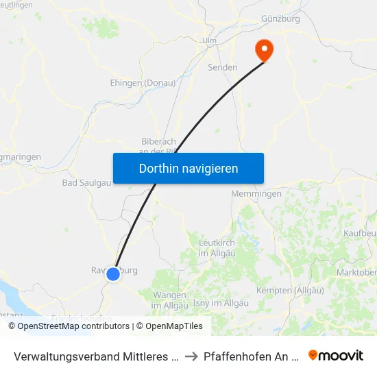 Verwaltungsverband Mittleres Schussental to Pfaffenhofen An Der Roth map